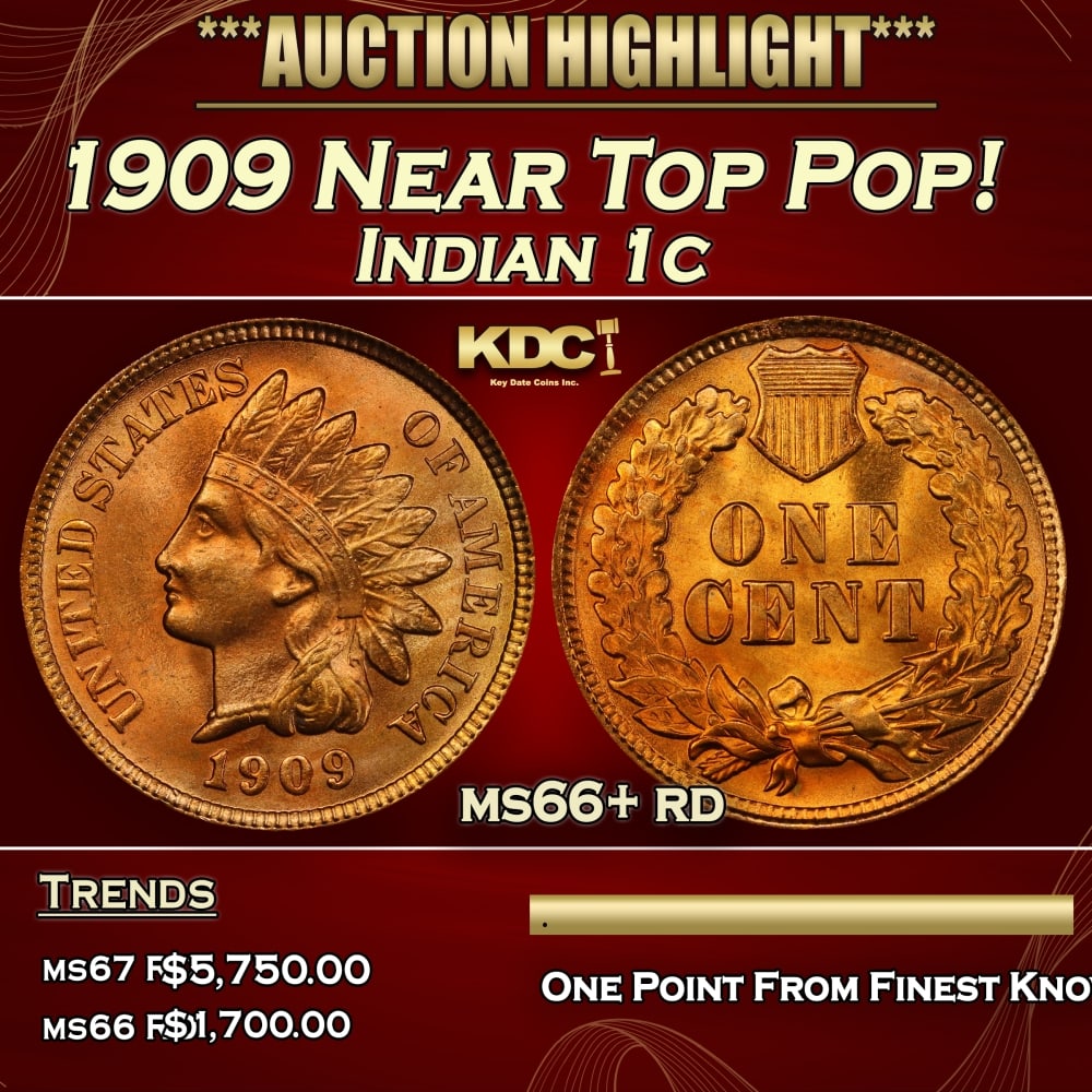 1909 Indian Cent Near Top Pop! 1c ms66+ rd SEGS: 1909 Near Top Pop! Indian Cent 1c ms66+ rd SEGS. 0 Historic precious metal trends is causing increased spot pricing by the day. On auctions with set openings, we are doing our best to have items price