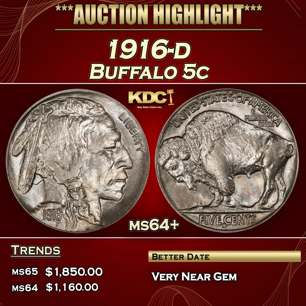 1916-d Buffalo Nickel 5c ms64+ SEGS: 1916-d Buffalo Nickel 5c ms64+ SEGS. 0 Historic precious metal trends is causing increased spot pricing by the day. On auctions with set openings, we are doing our best to have items priced at their m