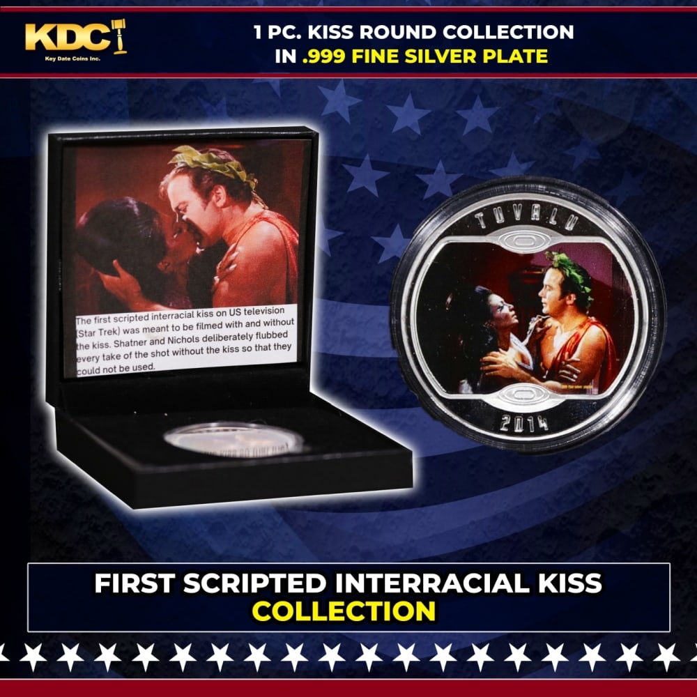 1 PC. Star Trek (The Kiss) Silver Plated Round Collection In Custom Box W/ Special Backer card: 1 PC. Star Trek (The Kiss) Silver Plated Round Collection In Custom Box W/ Special Backer card. Please Note All Backer Cards may have slight differences but will be very similar if not identical to th
