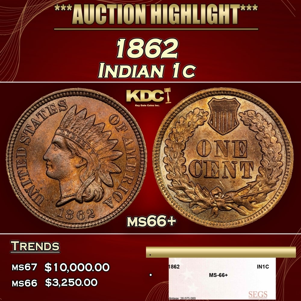1862 Indian Cent 1c ms66+ SEGS (1 of 4)
