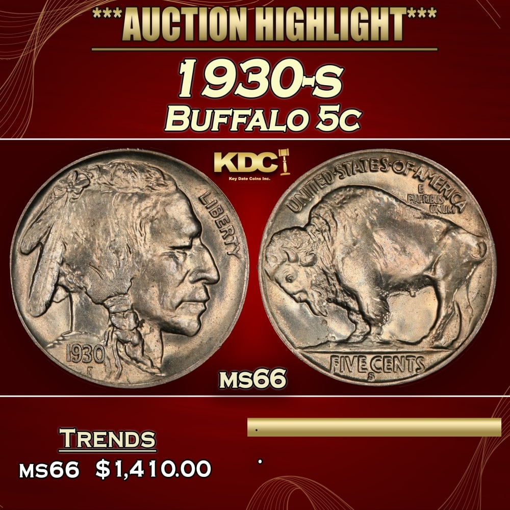 1930-s Buffalo Nickel 5c ms66 SEGS: 1930-s Buffalo Nickel 5c ms66 SEGS. 0 Historic precious metal trends is causing increased spot pricing by the day. On auctions with set openings, we are doing our best to have items priced at their ma