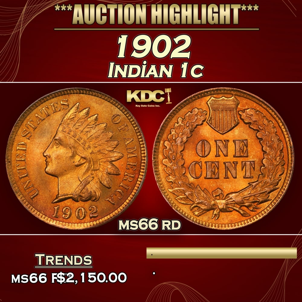 1902 Indian Cent . 1c ms66 rd SEGS (1 of 3)