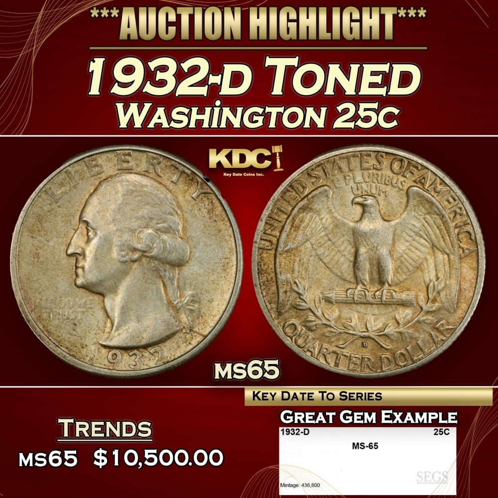 1932-d Washington Quarter Toned 25c ms65 SEGS (1 of 4)