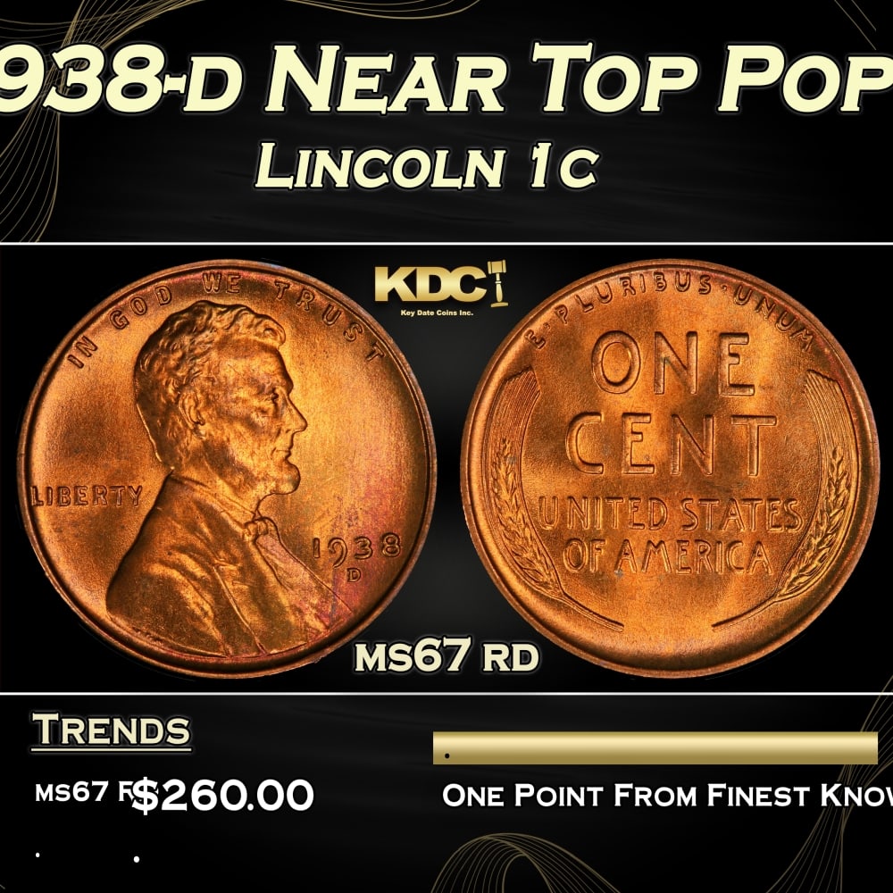 1938-d Lincoln Cent Near Top Pop 1c ms67 rd SEGS: 1938-d Near Top Pop Lincoln Cent 1c ms67 rd SEGS. 0 Historic precious metal trends is causing increased spot pricing by the day. On auctions with set openings, we are doing our best to have items pric
