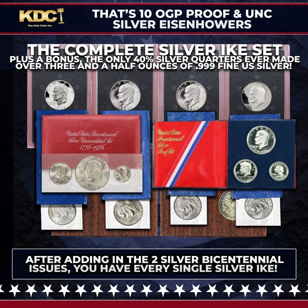 1971-1976 THE COMPLETE SILVER IKE SET Over 3.5 oz Of Pure Silver 14 Coins, 10 Sets (1 of 1)
