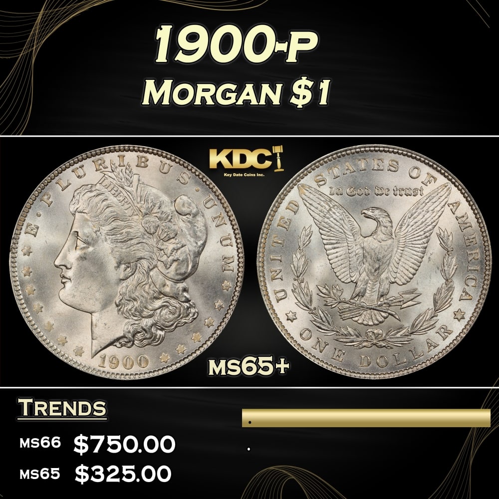 1900-p Morgan Dollar $1 Grades ms65+: 1900-p Morgan Dollar $1 Grades ms65+. 0 Historic precious metal trends is causing increased spot pricing by the day. On auctions with set openings, we are doing our best to have items priced at their