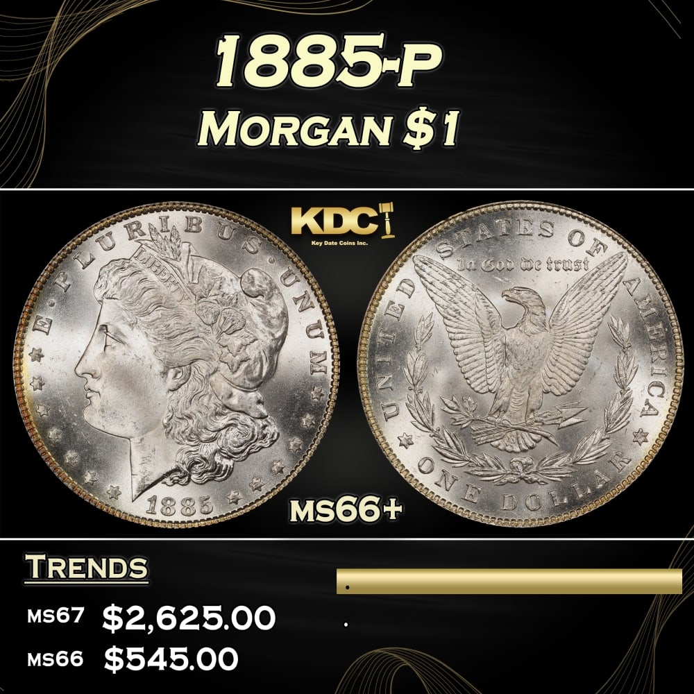 1885-p Morgan Dollar $1 ms66+ SEGS: 1885-p Morgan Dollar $1 ms66+ SEGS. Historic precious metal trends is causing increased spot pricing by the day. On auctions with set openings, we are doing our best to have items priced at their mark