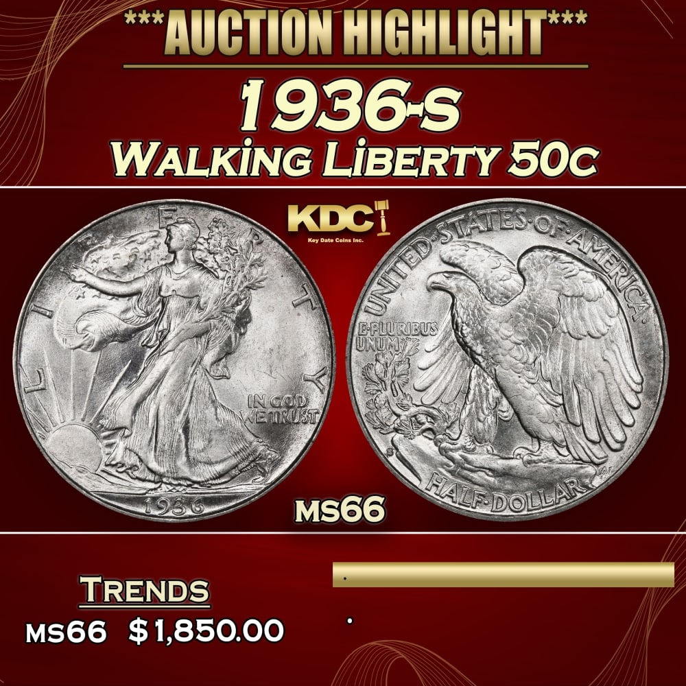 1936-s Walking Liberty Half Dollar 50c ms66 SEGS: 1936-s Walking Liberty Half Dollar 50c ms66 SEGS. 0 Historic precious metal trends is causing increased spot pricing by the day. On auctions with set openings, we are doing our best to have items pric
