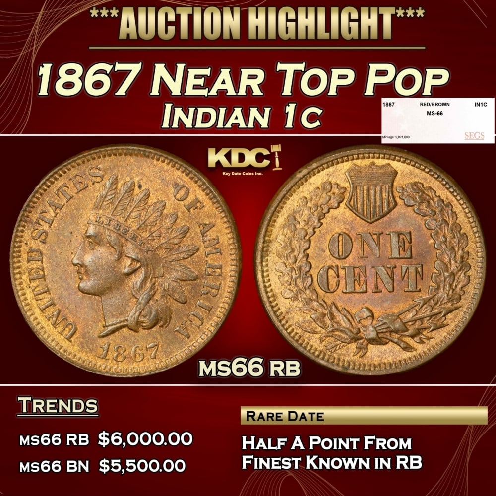 1867 Indian Cent Near Top Pop 1c ms66 rb SEGS (1 of 4)
