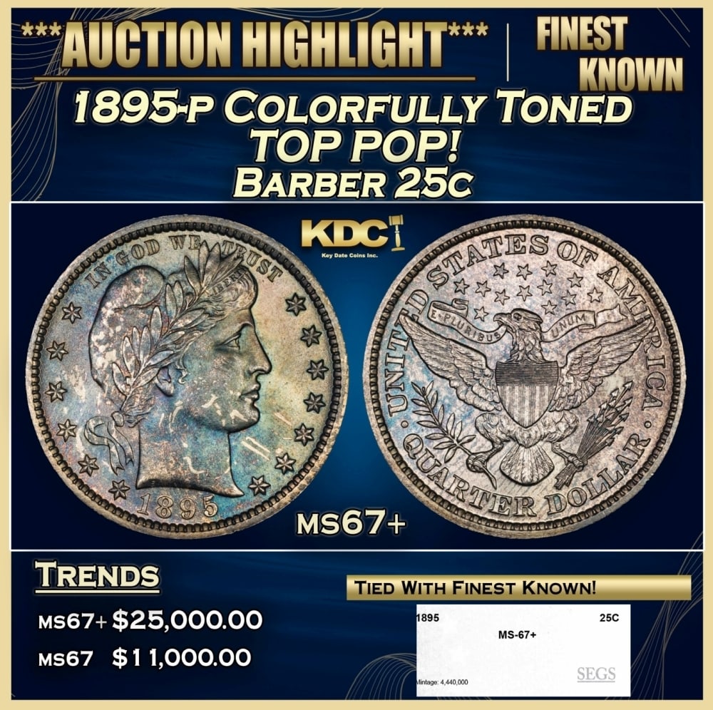 1895-p Barber Quarter Colorfully Toned TOP POP! 25c ms67+ SEGS (1 of 4)