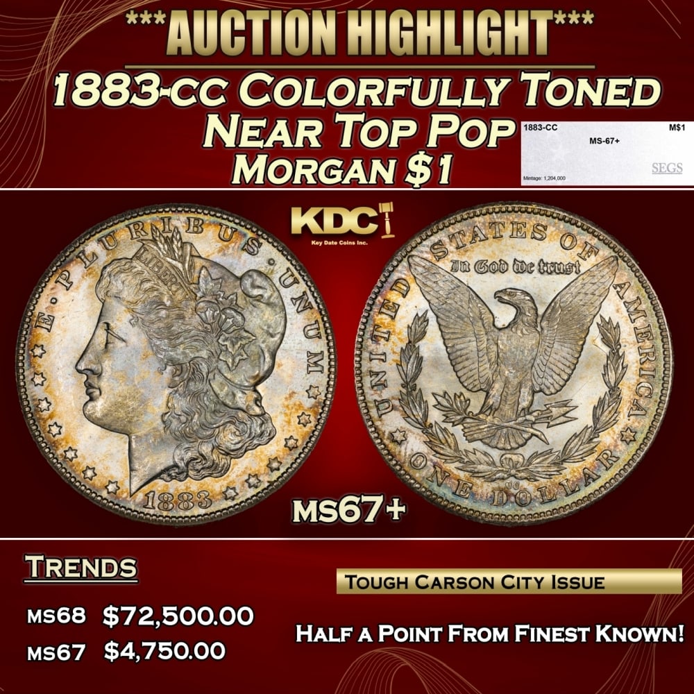1883-cc Morgan Dollar Colorfully Toned Near Top Pop $1 ms67+ SEGS (1 of 4)