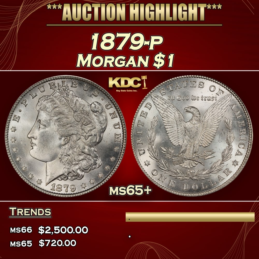 1879-p Morgan Dollar $1 ms65+ SEGS: 1879-p Morgan Dollar $1 ms65+ SEGS. 0 Historic precious metal trends is causing increased spot pricing by the day. On auctions with set openings, we are doing our best to have items priced at their ma