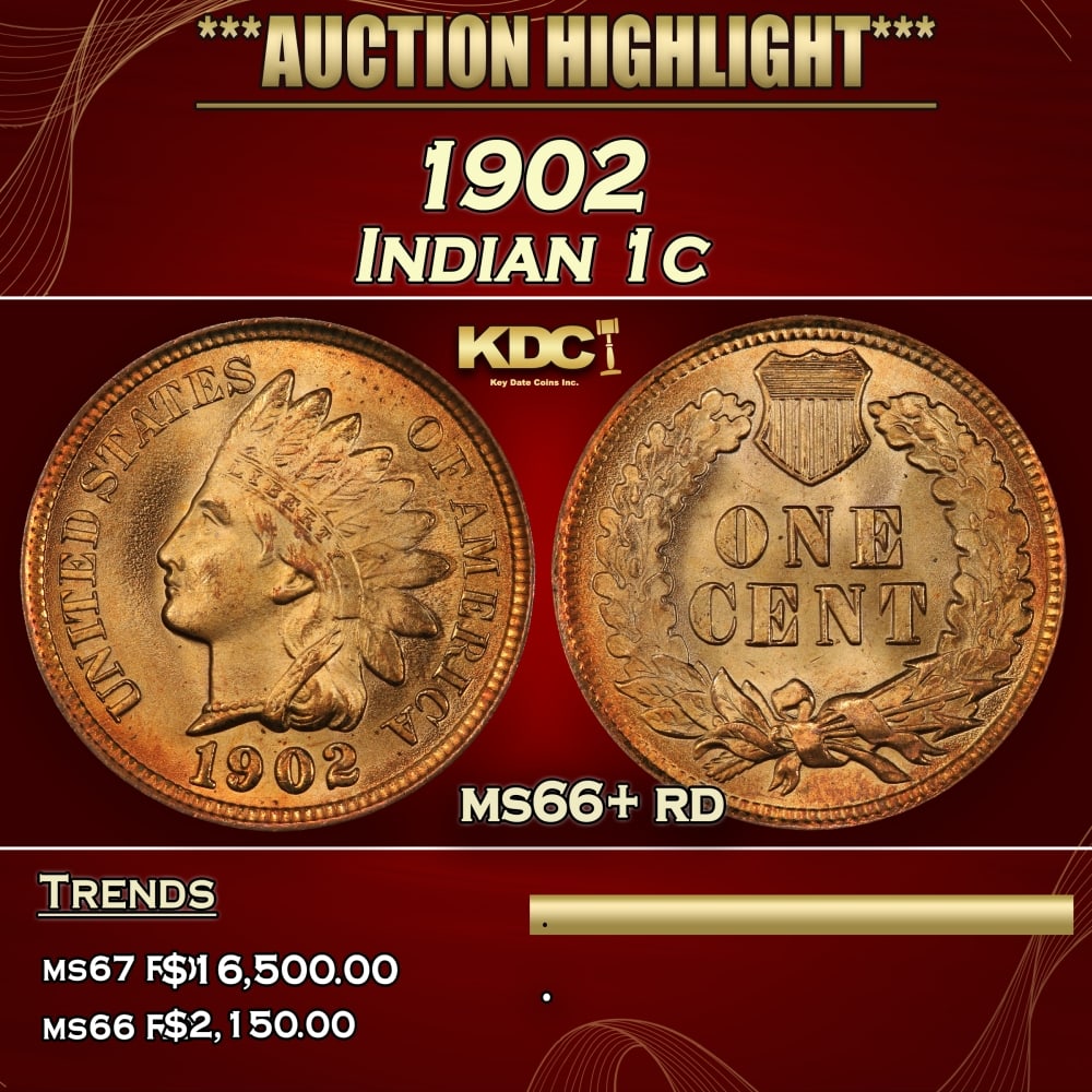 1902 Indian Cent . 1c ms66+ rd SEGS (1 of 3)