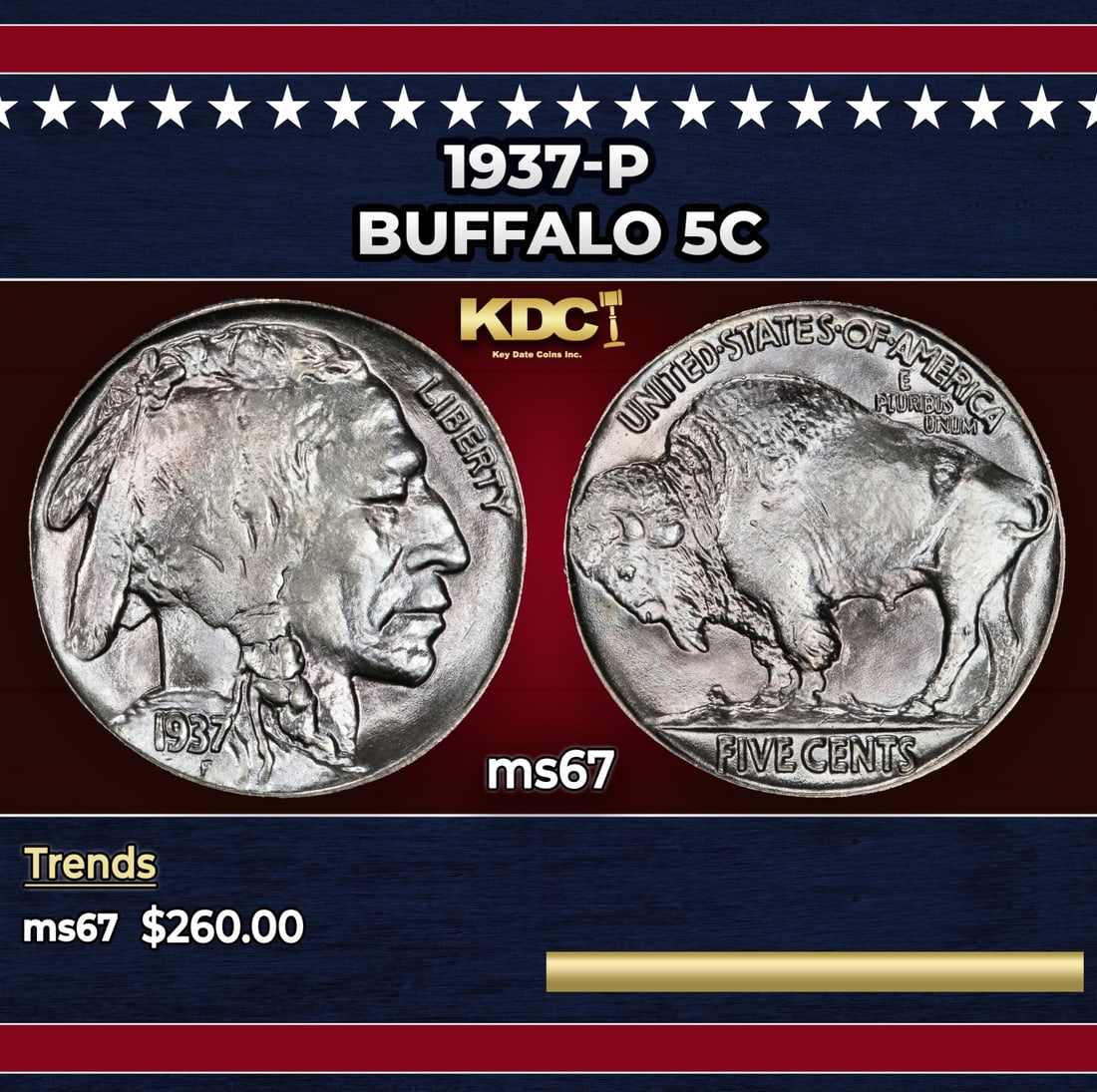 1937-p Buffalo Nickel 5c ms67 SEGS: 1937-p Buffalo Nickel 5c ms67 SEGS. Historic precious metal trends is causing increased spot pricing by the day. On auctions with set openings, we are doing our best to have items priced at their mark