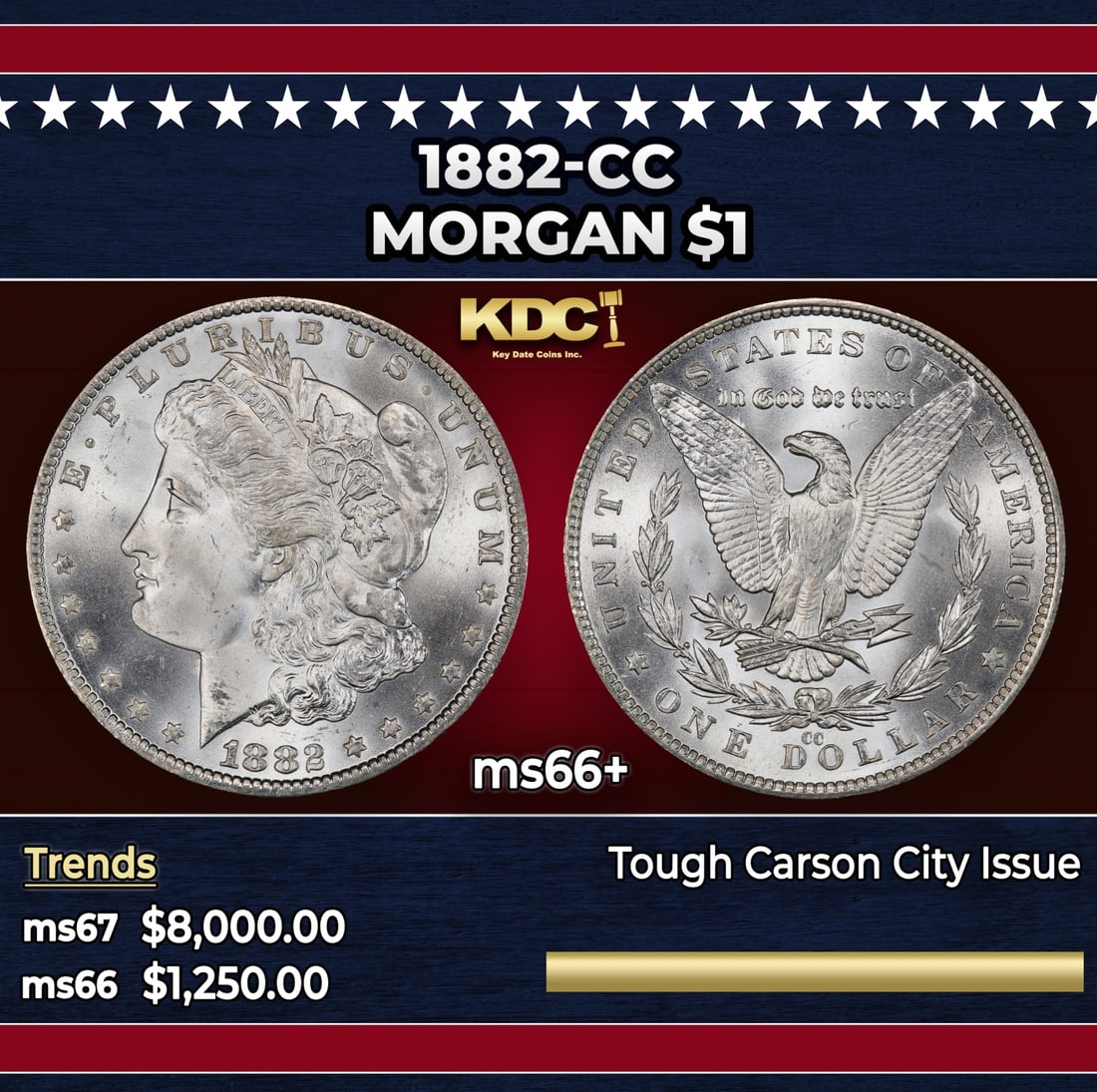 1882-cc Morgan Dollar $1 ms66+ SEGS: 1882-cc Morgan Dollar $1 ms66+ SEGS. Historic precious metal trends is causing increased spot pricing by the day. On auctions with set openings, we are doing our best to have items priced at their mar