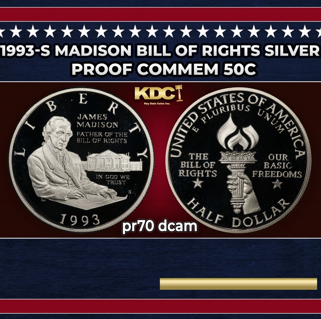1993-s Madison Proof Modern Commem Half Dollar Bill Of Rights Silver 50c pr70 dcam SEGS: 1993-s Madison Bill Of Rights Silver Modern Commem Half Dollar 50c pr70 dcam SEGS. Historic precious metal trends is causing increased spot pricing by the day. On auctions with set openings, we are do