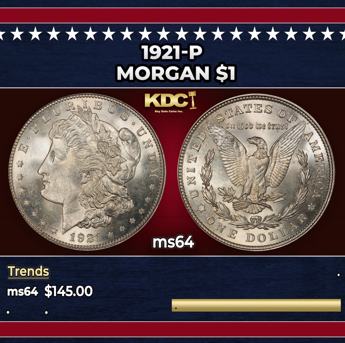 1921-p Morgan Dollar $1 Grades ms64 (1 of 3)