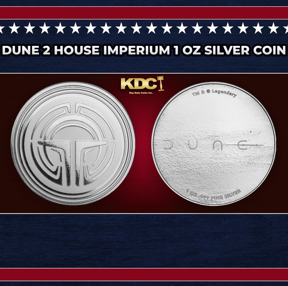 Dune 2 House Imperium 1 oz Silver Coin Round: Dune 2 House Imperium 1 oz Silver Coin. Officially licensed by Legendary Entertainment. This exclusive collection marks the 2024 release of the sequel motion picture DUNE 2. Contains 1 oz of .999 fine