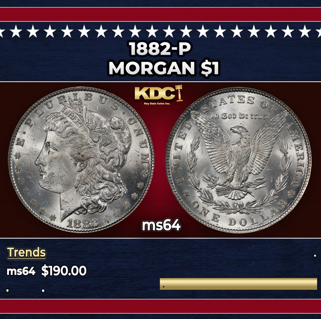 1882-p Morgan Dollar $1 Grades ms64: 1882-p Morgan Dollar $1 Grades ms64. Historic precious metal trends is causing increased spot pricing by the day. On auctions with set openings, we are doing our best to have items priced at their mar