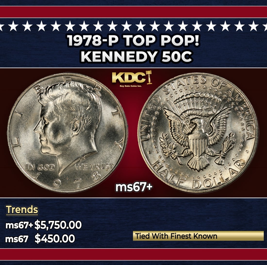 1978-p Kennedy Half Dollar TOP POP! 50c ms67+ SEGS: 1978-p TOP POP! Kennedy Half Dollar 50c ms67+ SEGS. Historic precious metal trends is causing increased spot pricing by the day. On auctions with set openings, we are doing our best to have items pric
