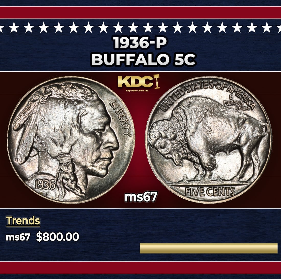 1936-p Buffalo Nickel 5c ms67 SEGS: 1936-p Buffalo Nickel 5c ms67 SEGS. Historic precious metal trends is causing increased spot pricing by the day. On auctions with set openings, we are doing our best to have items priced at their mark