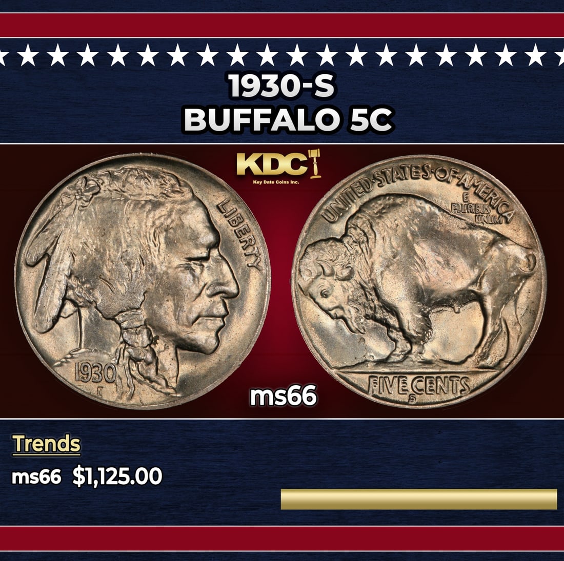1930-s Buffalo Nickel 5c ms66 SEGS: 1930-s Buffalo Nickel 5c ms66 SEGS. Historic precious metal trends is causing increased spot pricing by the day. On auctions with set openings, we are doing our best to have items priced at their mark