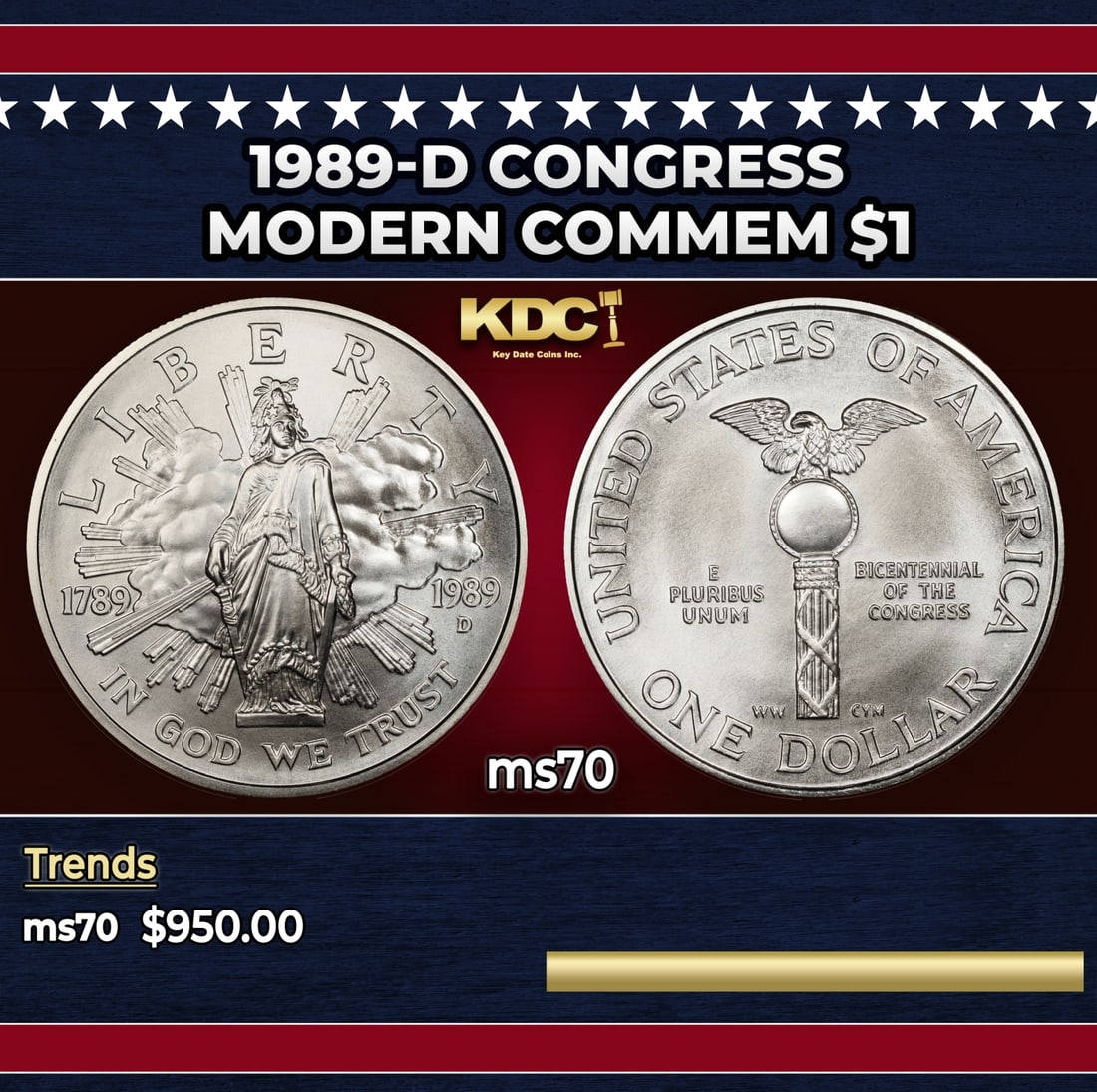 1989-d Congress Modern Commem Dollar $1 ms70 SEGS (1 of 3)