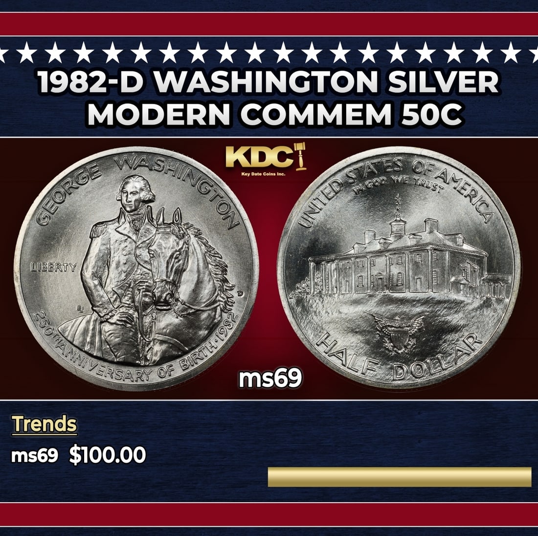 1982-d Washington Modern Commem Half Dollar Silver 50c ms69 SEGS (1 of 3)