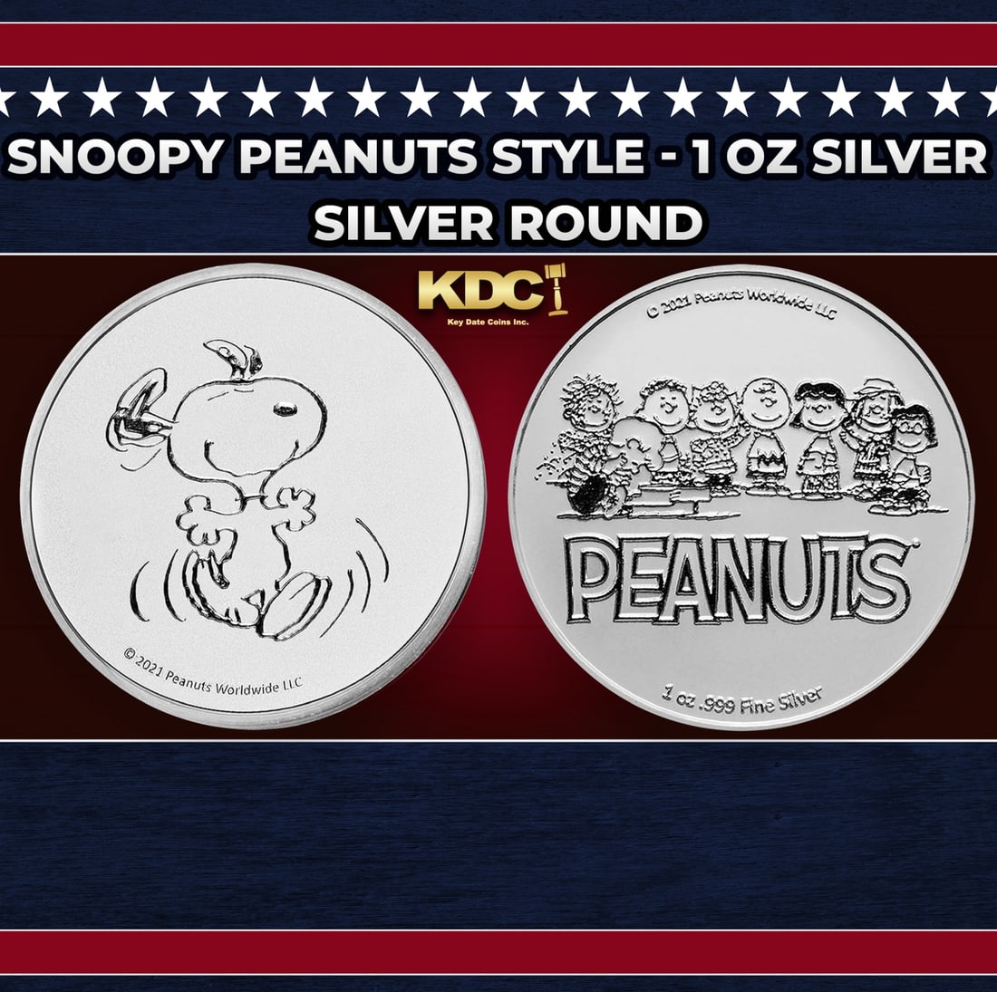 Snoopy Peanuts Style - 1 oz Silver Round Round (1 of 3)
