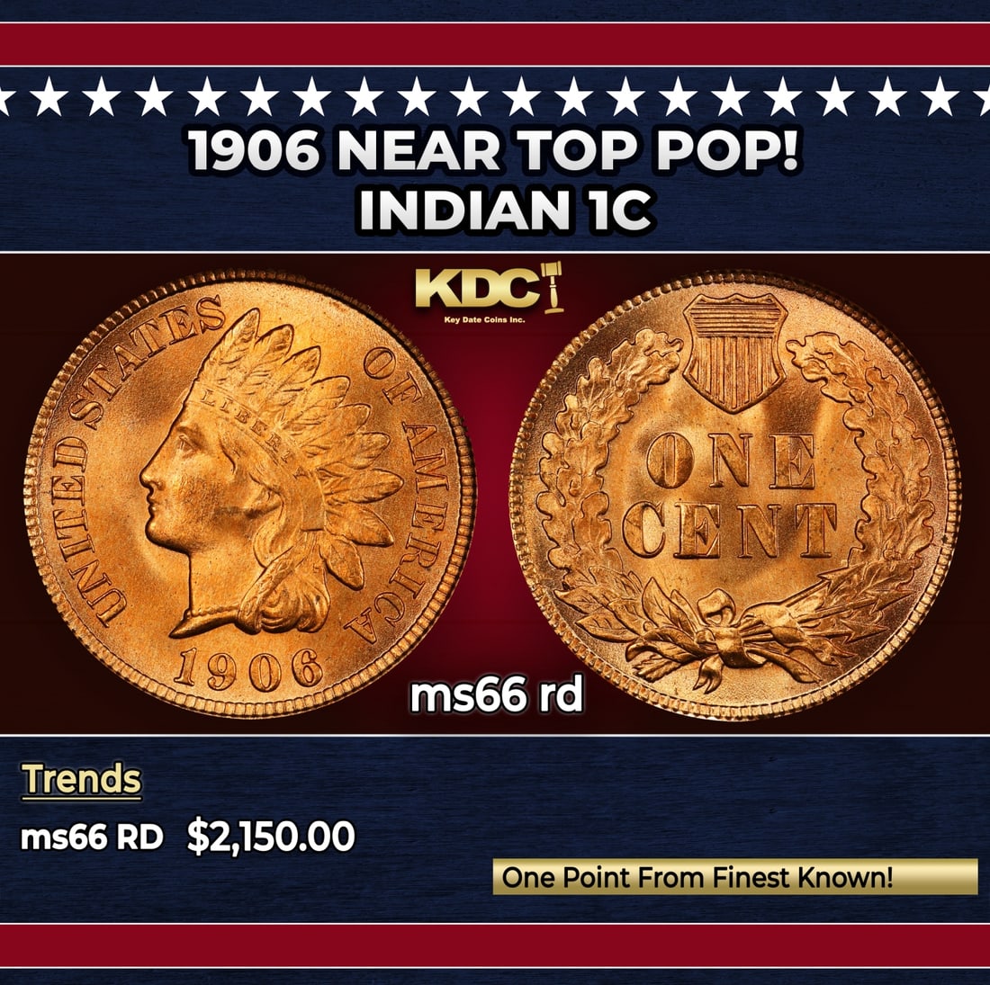 1906 Indian Cent Near Top Pop! 1c ms66 rd SEGS: 1906 Near Top Pop! Indian Cent 1c ms66 rd SEGS. Historic precious metal trends is causing increased spot pricing by the day. On auctions with set openings, we are doing our best to have items priced a