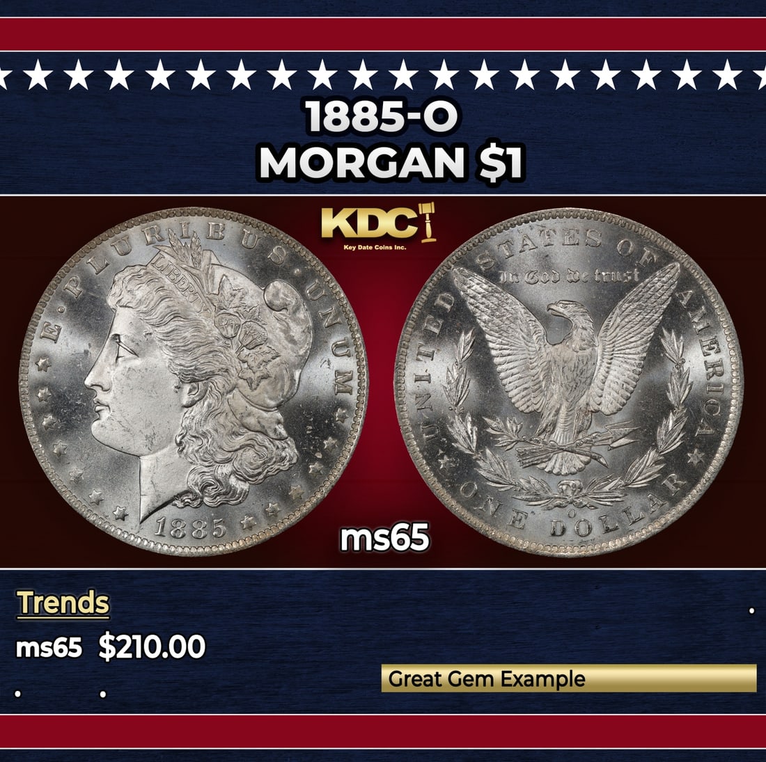 1885-o Morgan Dollar $1 Grades ms65: 1885-o Morgan Dollar $1 Grades ms65. Historic precious metal trends is causing increased spot pricing by the day. On auctions with set openings, we are doing our best to have items priced at their mar