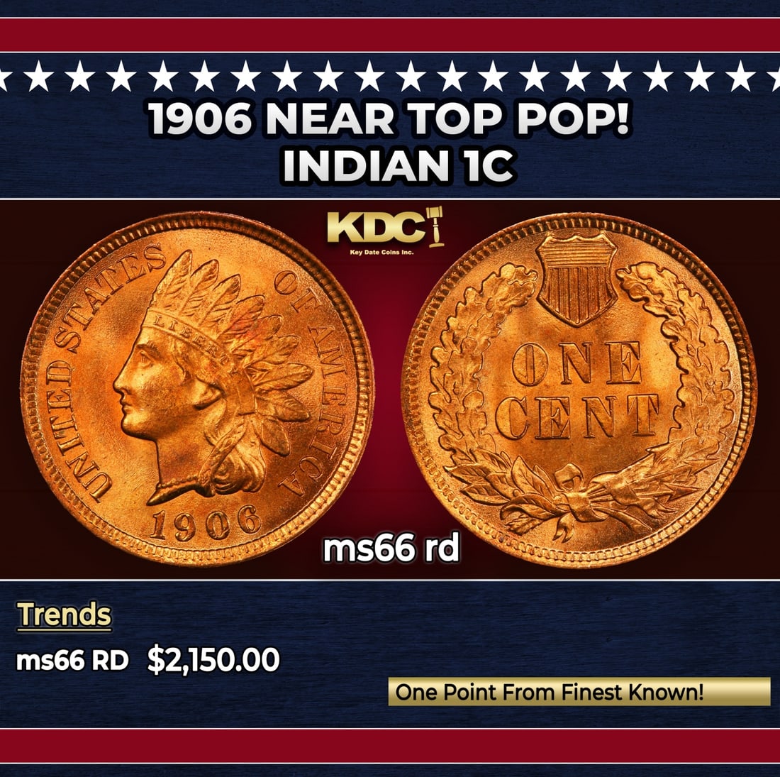 1906 Indian Cent Near Top Pop! 1c ms66 rd SEGS: 1906 Near Top Pop! Indian Cent 1c ms66 rd SEGS. Historic precious metal trends is causing increased spot pricing by the day. On auctions with set openings, we are doing our best to have items priced a