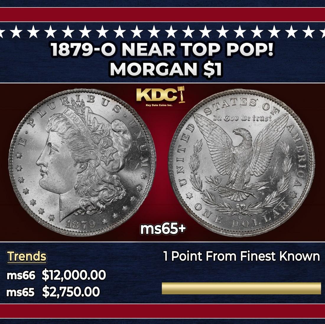 1879-o Morgan Dollar Near Top Pop! $1 ms65+ SEGS: 1879-o Near Top Pop! Morgan Dollar $1 ms65+ SEGS. With the Bland-Allison Act enabled, Mint officials needed all hands on deck, so they reopened the New Orleans Mint in 1879. The first coins were struc