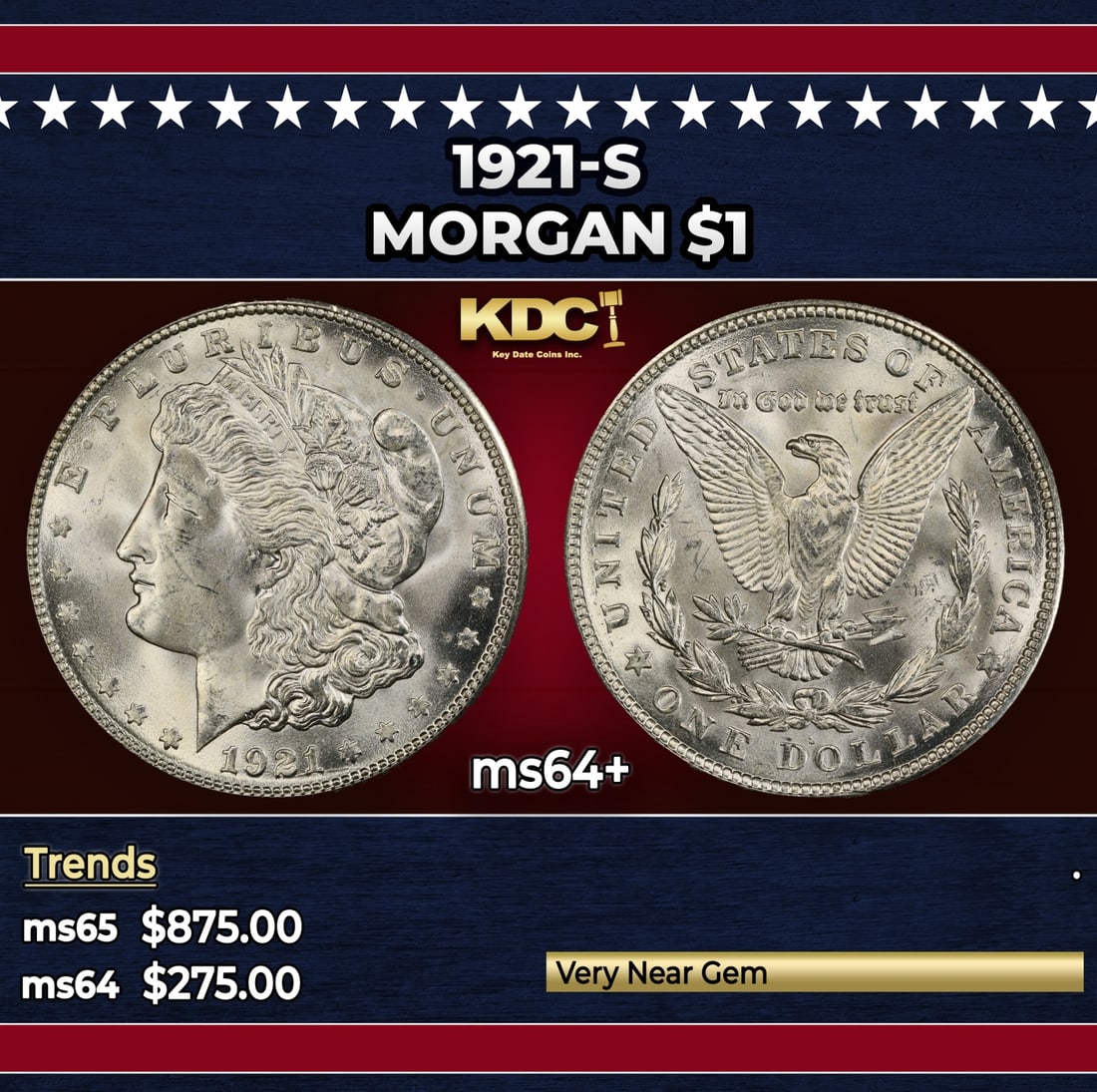 1921-s Morgan Dollar $1 Grades ms64+ (1 of 3)