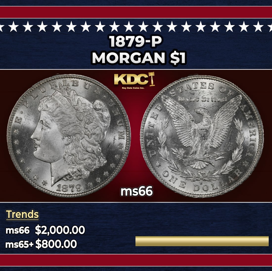 1879-p Morgan Dollar $1 ms66 SEGS: 1879-p Morgan Dollar $1 ms66 SEGS. Historic precious metal trends is causing increased spot pricing by the day. On auctions with set openings, we are doing our best to have items priced at their marke