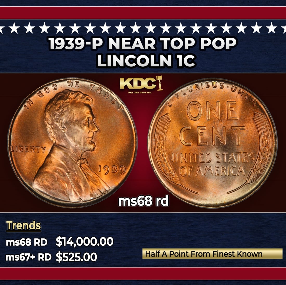 1939-p Lincoln Cent Near Top Pop 1c ms68 rd SEGS: 1939-p Near Top Pop Lincoln Cent 1c ms68 rd SEGS. Historic precious metal trends is causing increased spot pricing by the day. On auctions with set openings, we are doing our best to have items priced