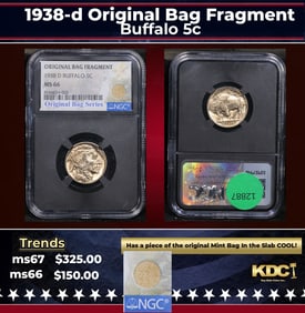 NGC 1938-d Buffalo Nickel Original Bag Fragment 5c ms66 NGC