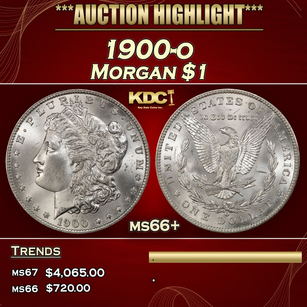 1900-o Morgan Dollar $1 ms66+ SEGS: 1900-o Morgan Dollar $1 ms66+ SEGS. Historic precious metal trends is causing increased spot pricing by the day. On auctions with set openings, we are doing our best to have items priced at their mark