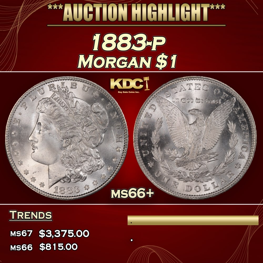 1883-p Morgan Dollar $1 ms66+ SEGS: 1883-p Morgan Dollar $1 ms66+ SEGS. Historic precious metal trends is causing increased spot pricing by the day. On auctions with set openings, we are doing our best to have items priced at their mark