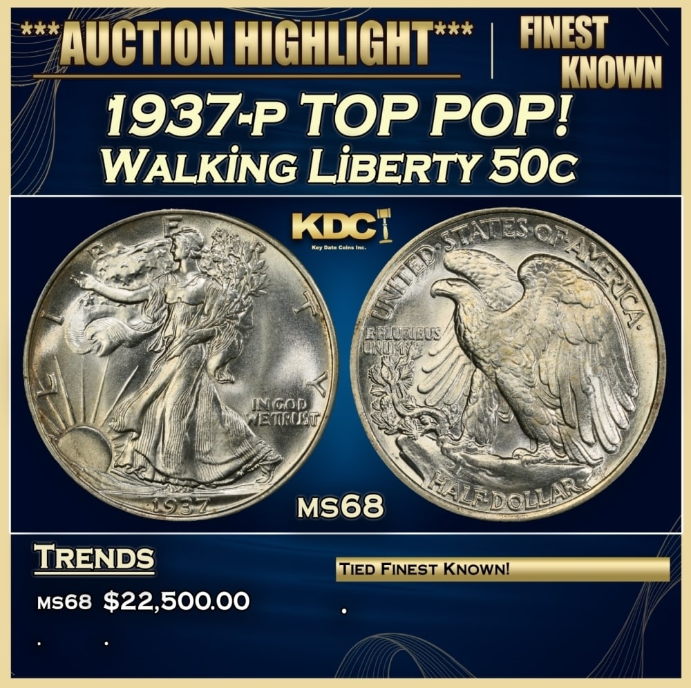1937-p Walking Liberty Half Dollar TOP POP! 50c ms68 SEGS (1 of 5)