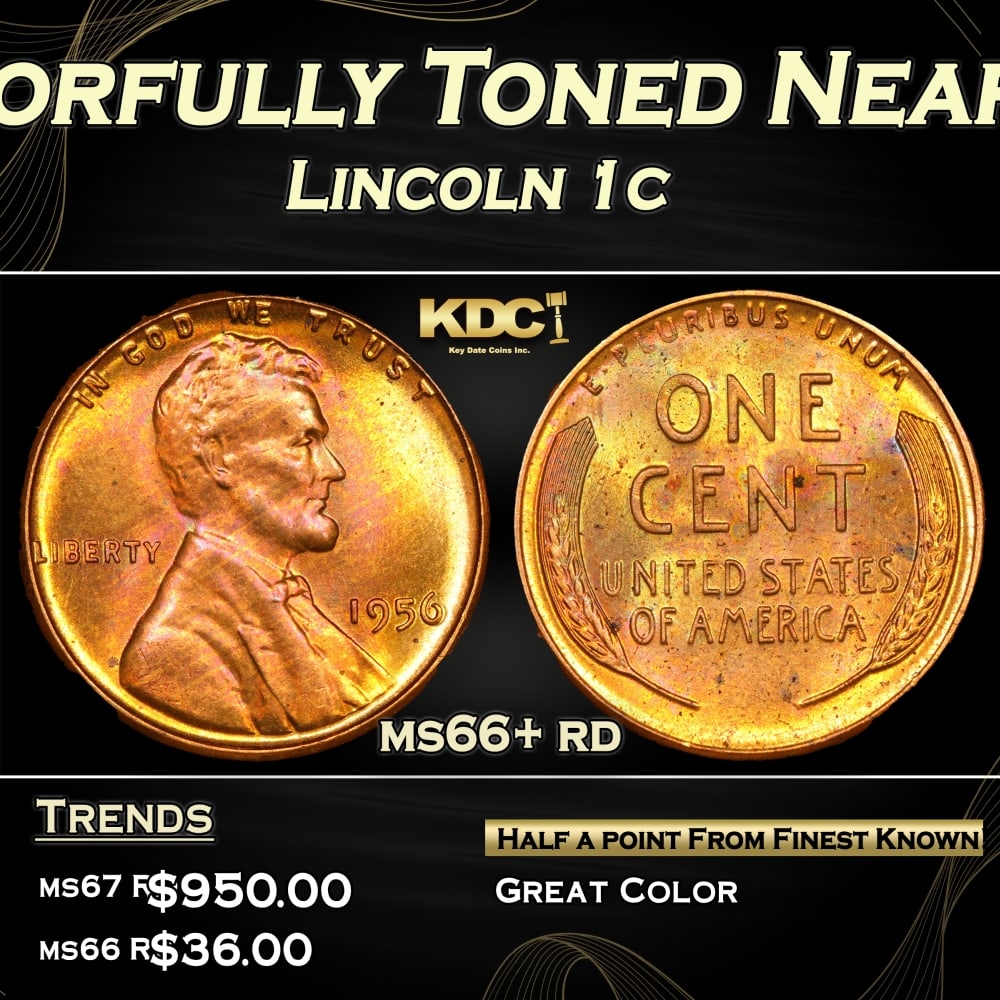 1956-p Lincoln Cent Colorfully Toned Near Top Pop! 1c ms66+ rd SEGS: 1956-p Colorfully Toned Near Top Pop! Lincoln Cent 1c ms66+ rd SEGS. 0 Historic precious metal trends is causing increased spot pricing by the day. On auctions with set openings, we are doing our best