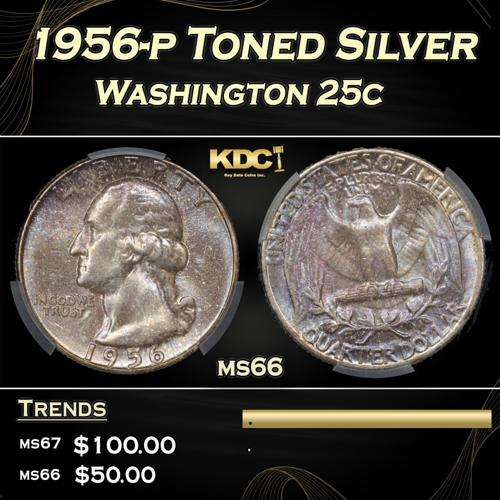 CACG 1956-p Washington Quarter Toned Silver 25c ms66 CACG (1 of 5)