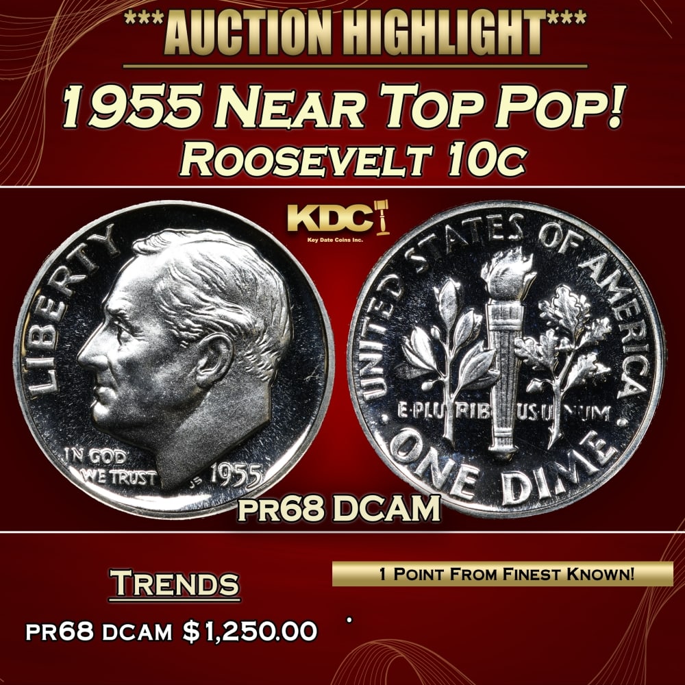 1955 Proof Roosevelt Dime Near Top Pop! 10c pr68 DCAM SEGS (1 of 3)