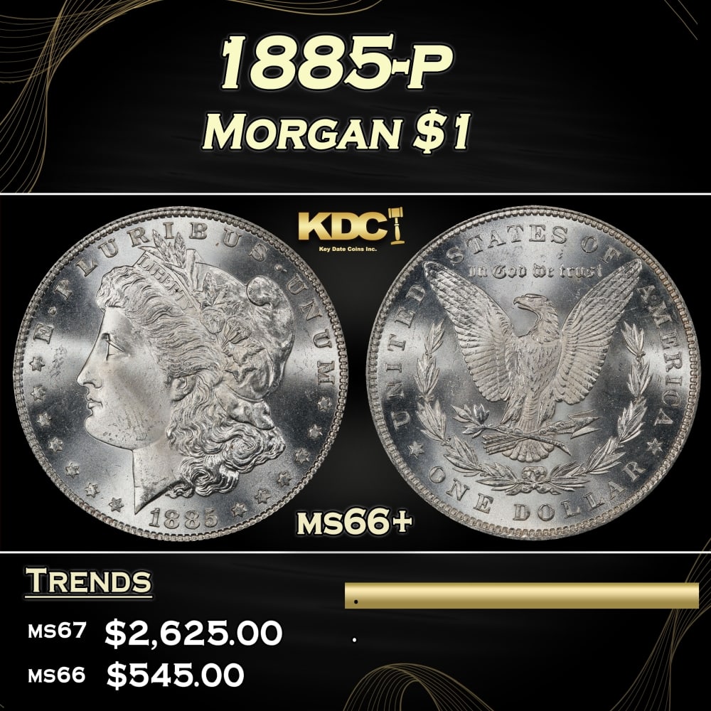 1885-p Morgan Dollar $1 ms66+ SEGS: 1885-p Morgan Dollar $1 ms66+ SEGS. Historic precious metal trends is causing increased spot pricing by the day. On auctions with set openings, we are doing our best to have items priced at their mark