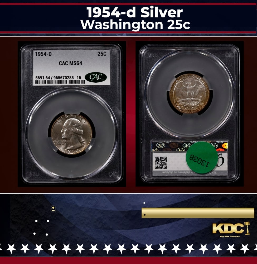 CACG 1954-d Washington Quarter Silver 25c ms64 CACG: CACG 1954-d Silver Washington Quarter 25c ms64 CACG. 0 Historic precious metal trends is causing increased spot pricing by the day. On auctions with set openings, we are doing our best to have items p