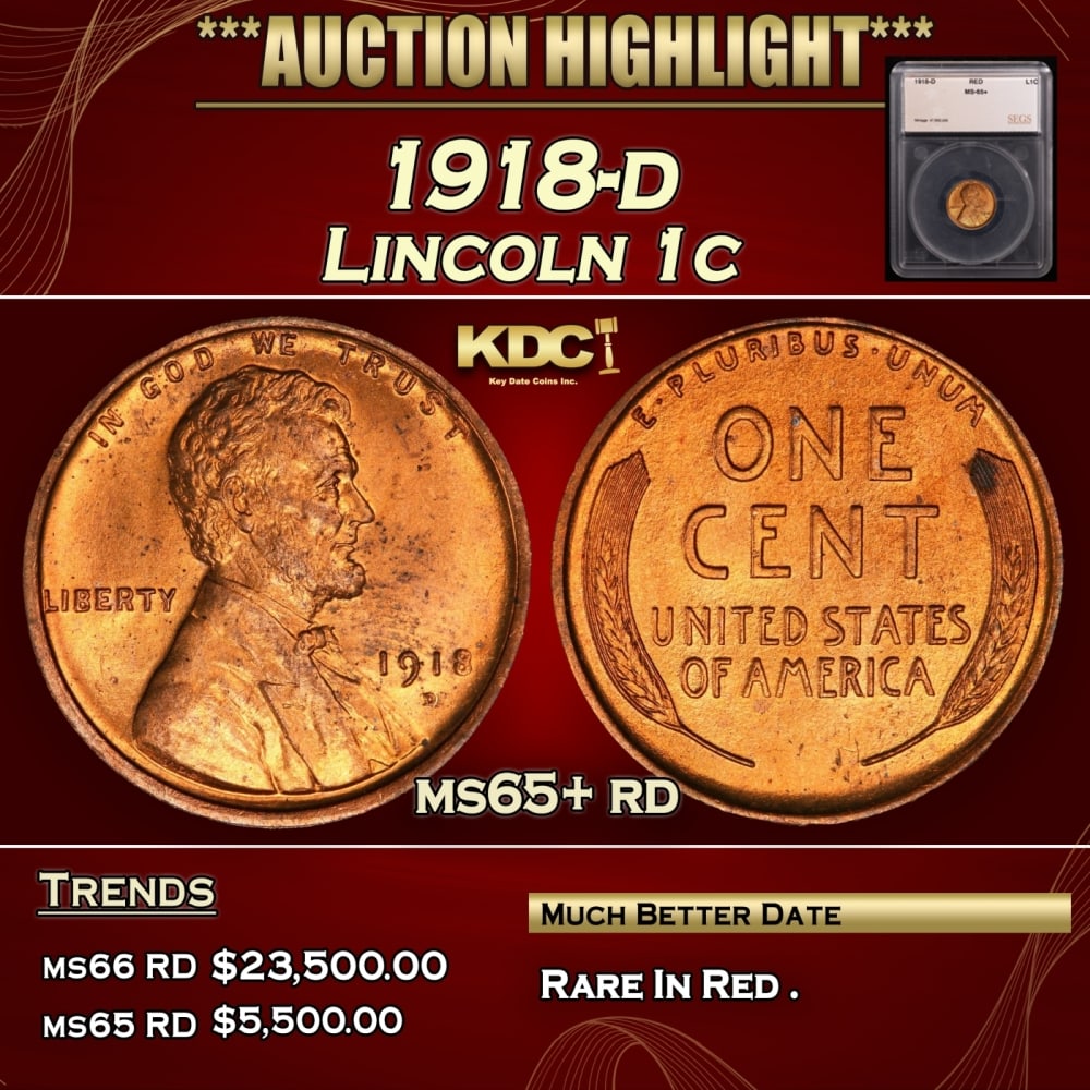 1918-d Lincoln Cent 1c ms65+ rd SEGS (1 of 5)