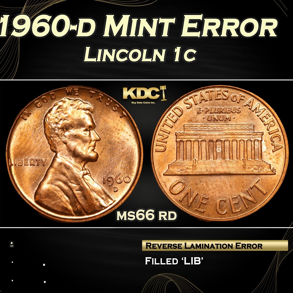 1960-d Lincoln Cent Mint Error 1c Grades ms66 rd (1 of 3)