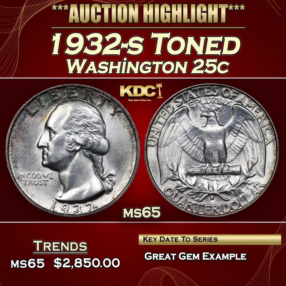 1932-s Washington Quarter Toned 25c ms65 SEGS (1 of 3)