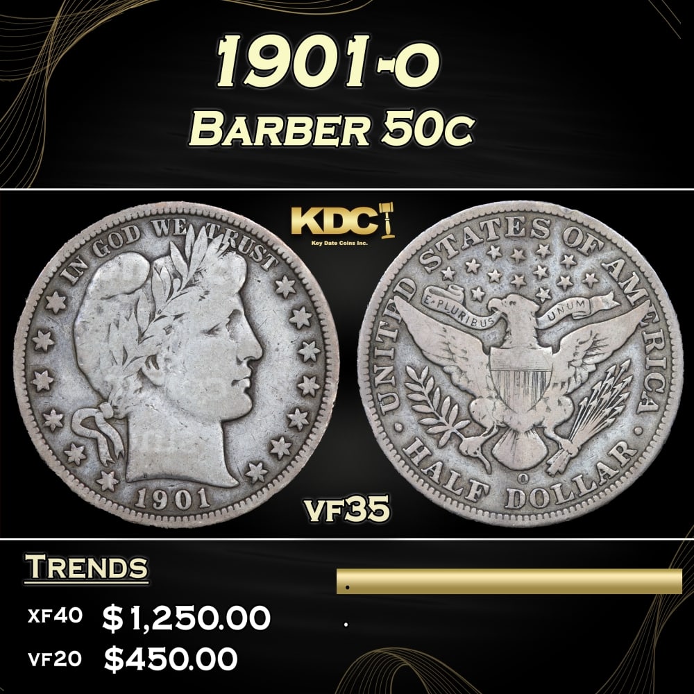 1901-o Barber Half Dollars 50c Grades vf35: 1901-o Barber Half Dollars 50c Grades vf35. 0 Historic precious metal trends is causing increased spot pricing by the day. On auctions with set openings, we are doing our best to have items priced at