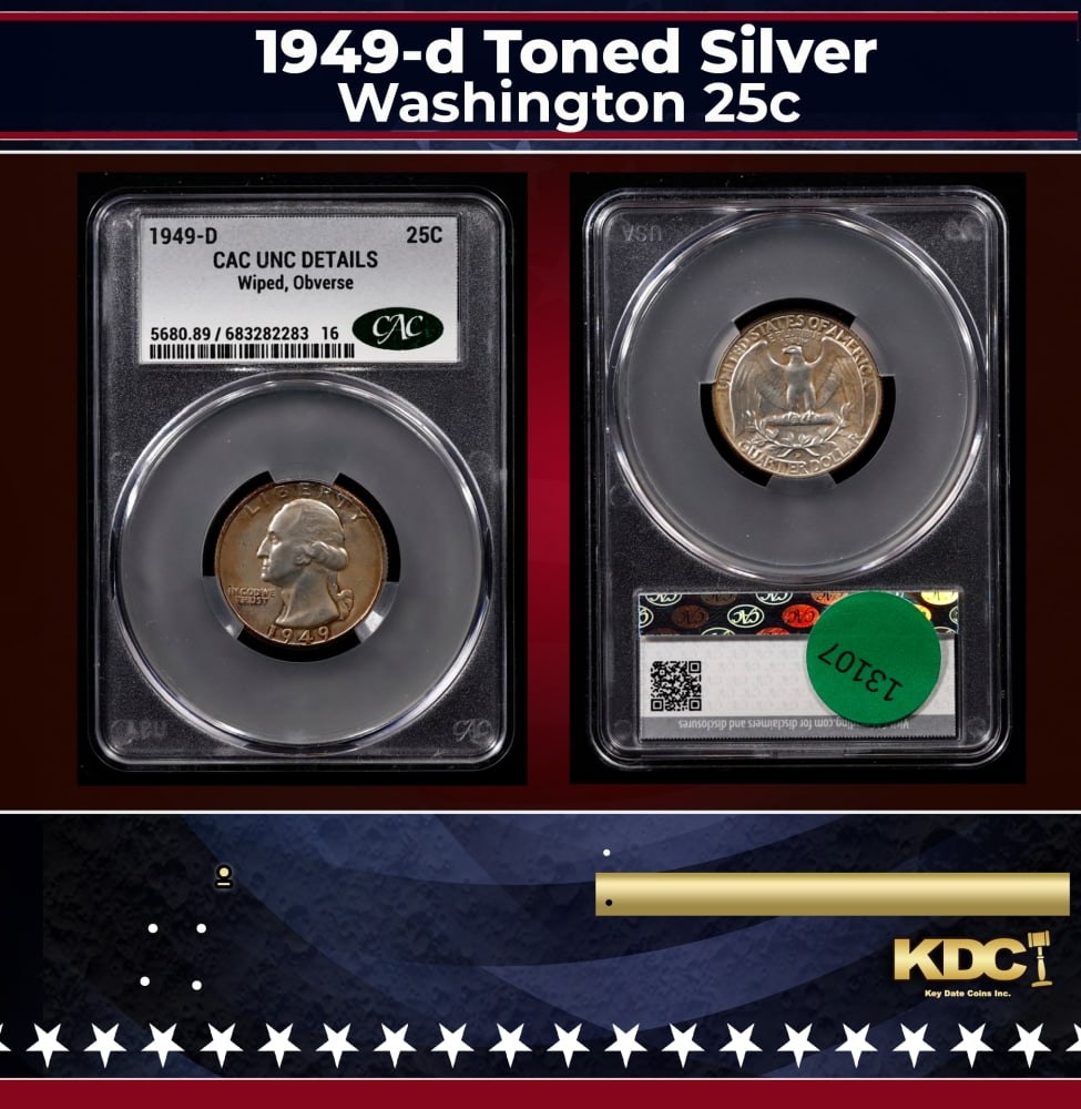 CACG 1949-d Washington Quarter Toned Silver 25c unc details CACG: CACG 1949-d Toned Silver Washington Quarter 25c unc details CACG. 0 Historic precious metal trends is causing increased spot pricing by the day. On auctions with set openings, we are doing our best to